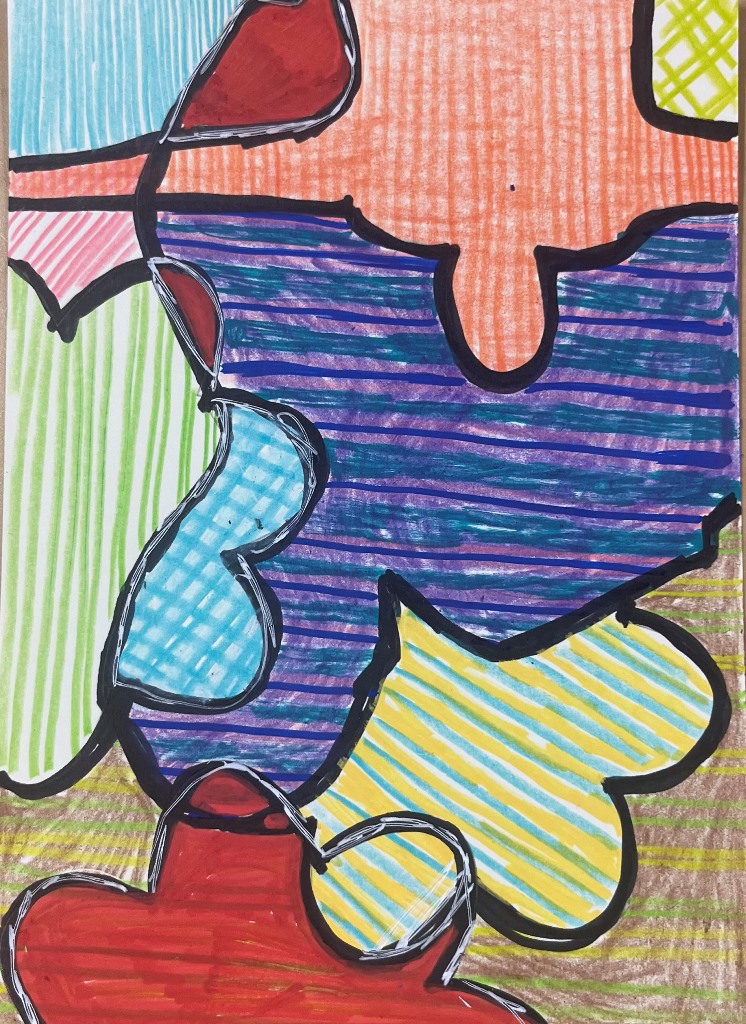 Colored line drawing inspired by Jasper Johns