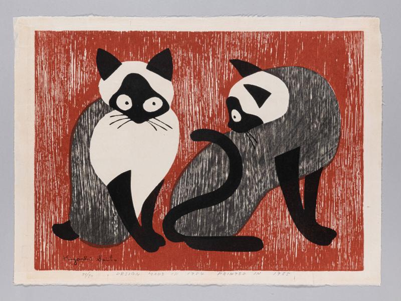 Two cats Japanese woodblock print