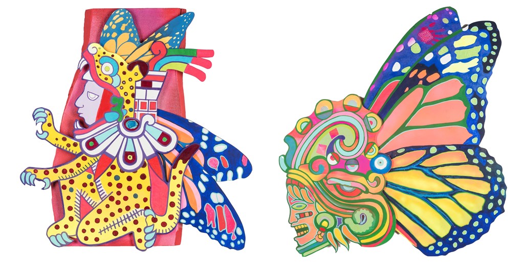 Two works of butterfly art by German Corrales