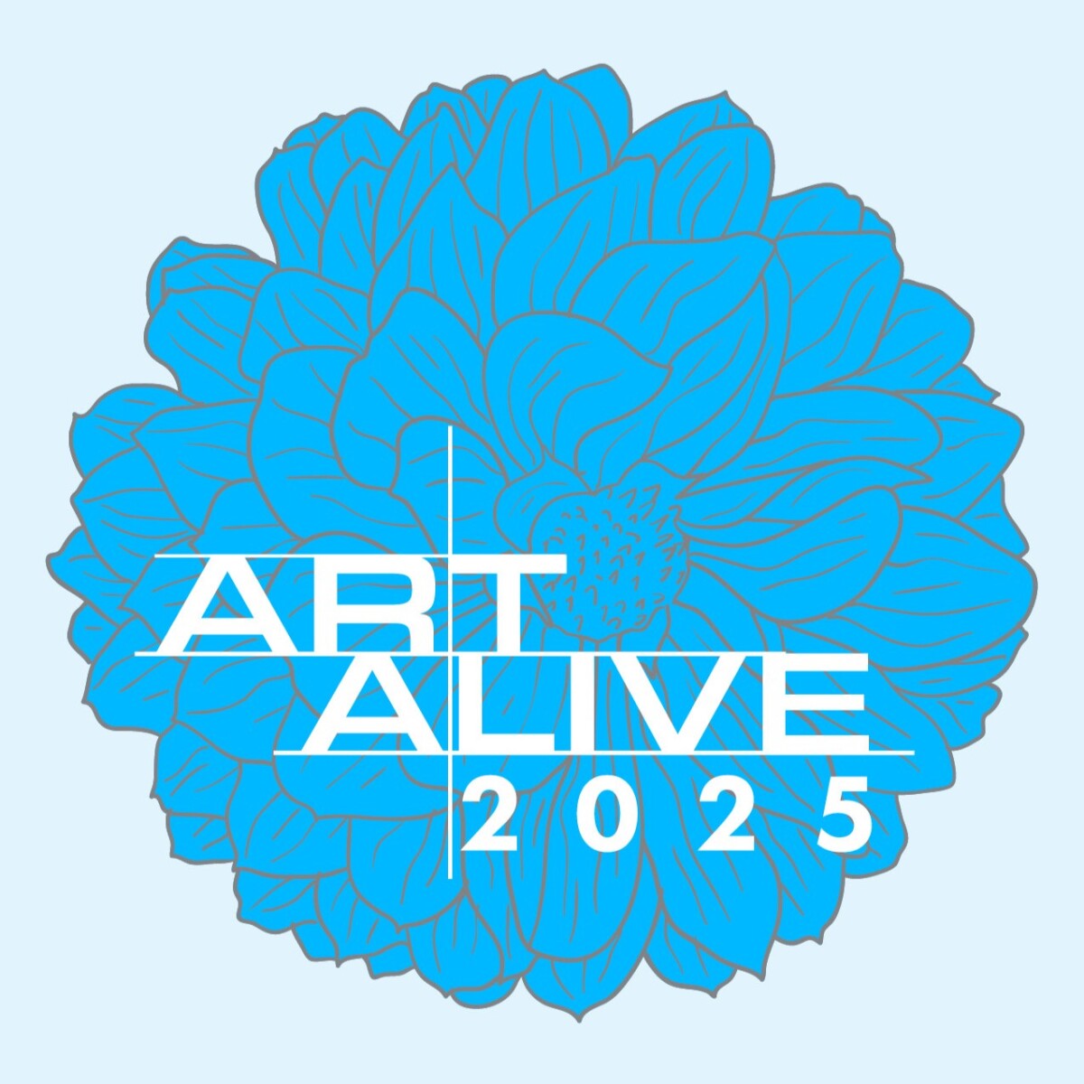 Blue Dahlia with Art Alive 2025 logo